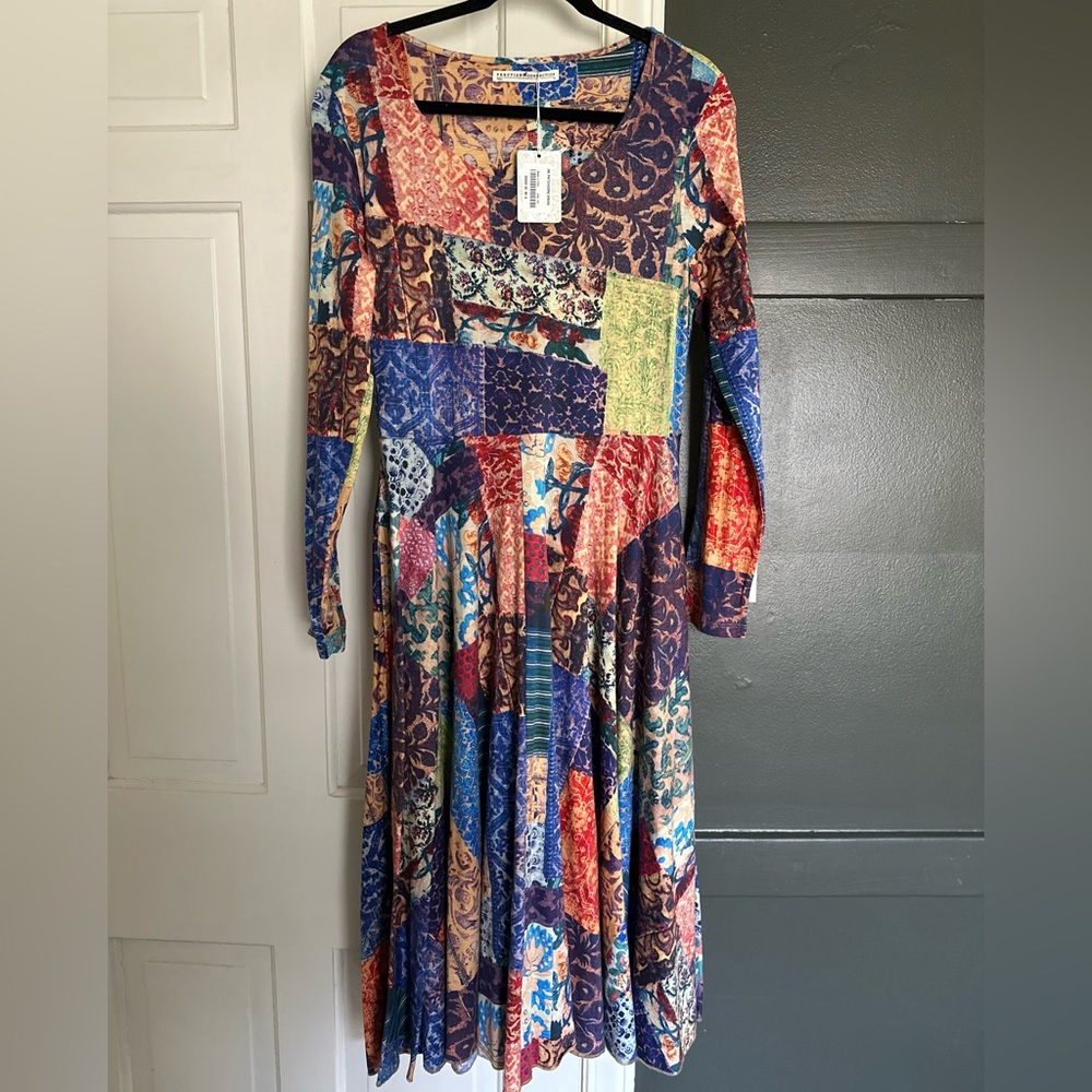 Peruvian Connection Patchwork Print Maxi Dress Boho Artisan Pima Cotton Folk Art - Picture 4 of 9
